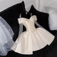 Elegant Ivory Off-the-shoulder Simple Design A-Line Satin Short Homecoming Dress Party Dress D1660