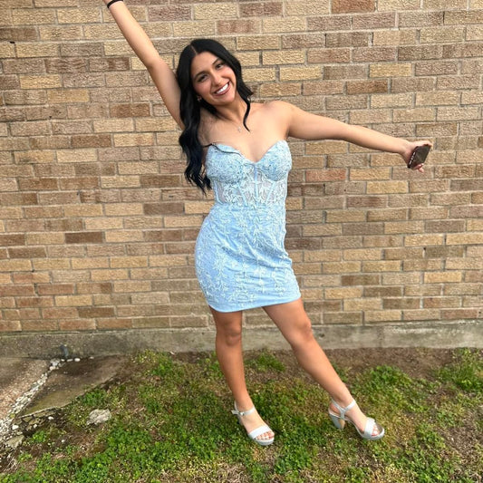 Pretty Homecoming Dress Sweetheart Applique Back to School Outfits Party Dress D6703