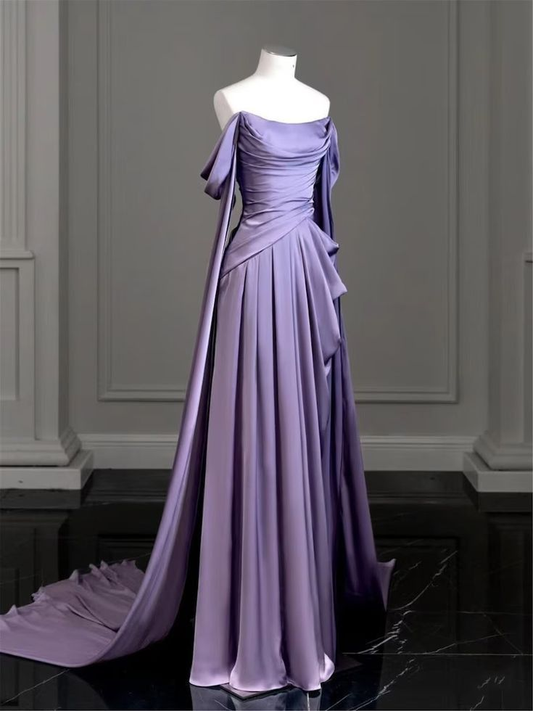 Green Off Shoulder A-Line Satin Long Formal Party Dress MD7348