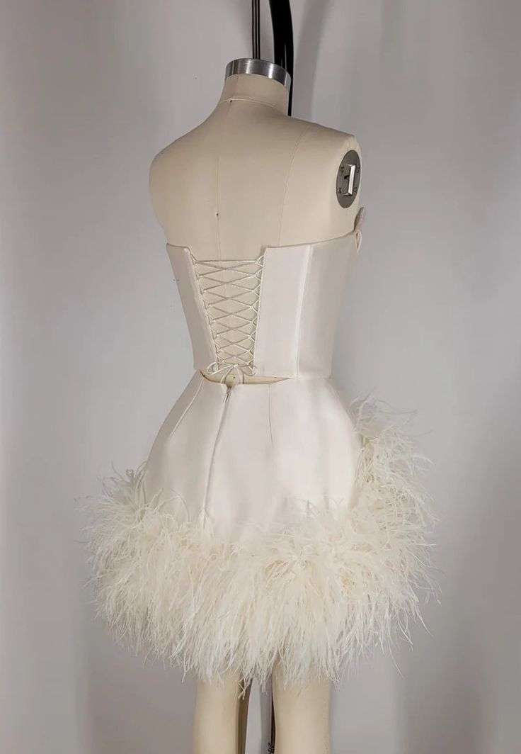 Unique Homecoming Dress Sweetheart Hugging Feather Back to School Outfits Party Dress D7751