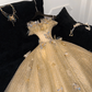 Gorgeous Shiny Yellow Sequin Beaded 3D Butterflies A-Line Floor-length Evening Dress Prom Dresses D1665