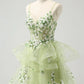 Vintage Mint Green Floral Embroidery Design A-line Spaghetti Strap Homecoming Dress, D1356