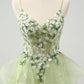 Vintage Mint Green Floral Embroidery Design A-line Spaghetti Strap Homecoming Dress, D1356