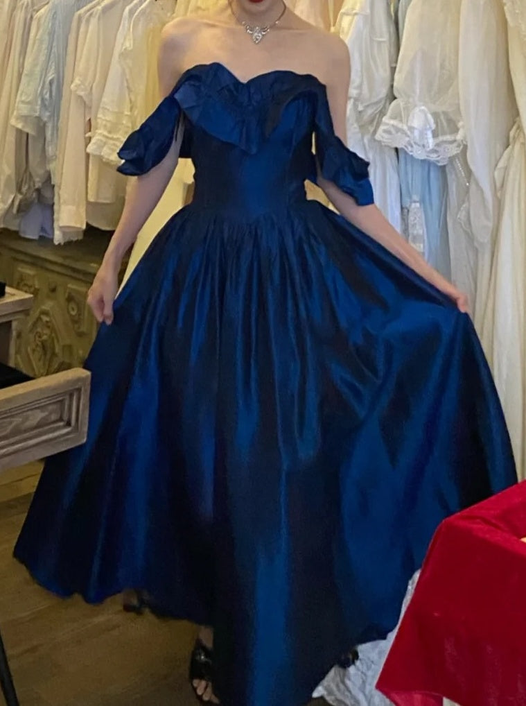 Stunning Prom Dress Navy Blue Off Shoulder Pleated Gala Dress Formal Dress Evening Dress  D4573