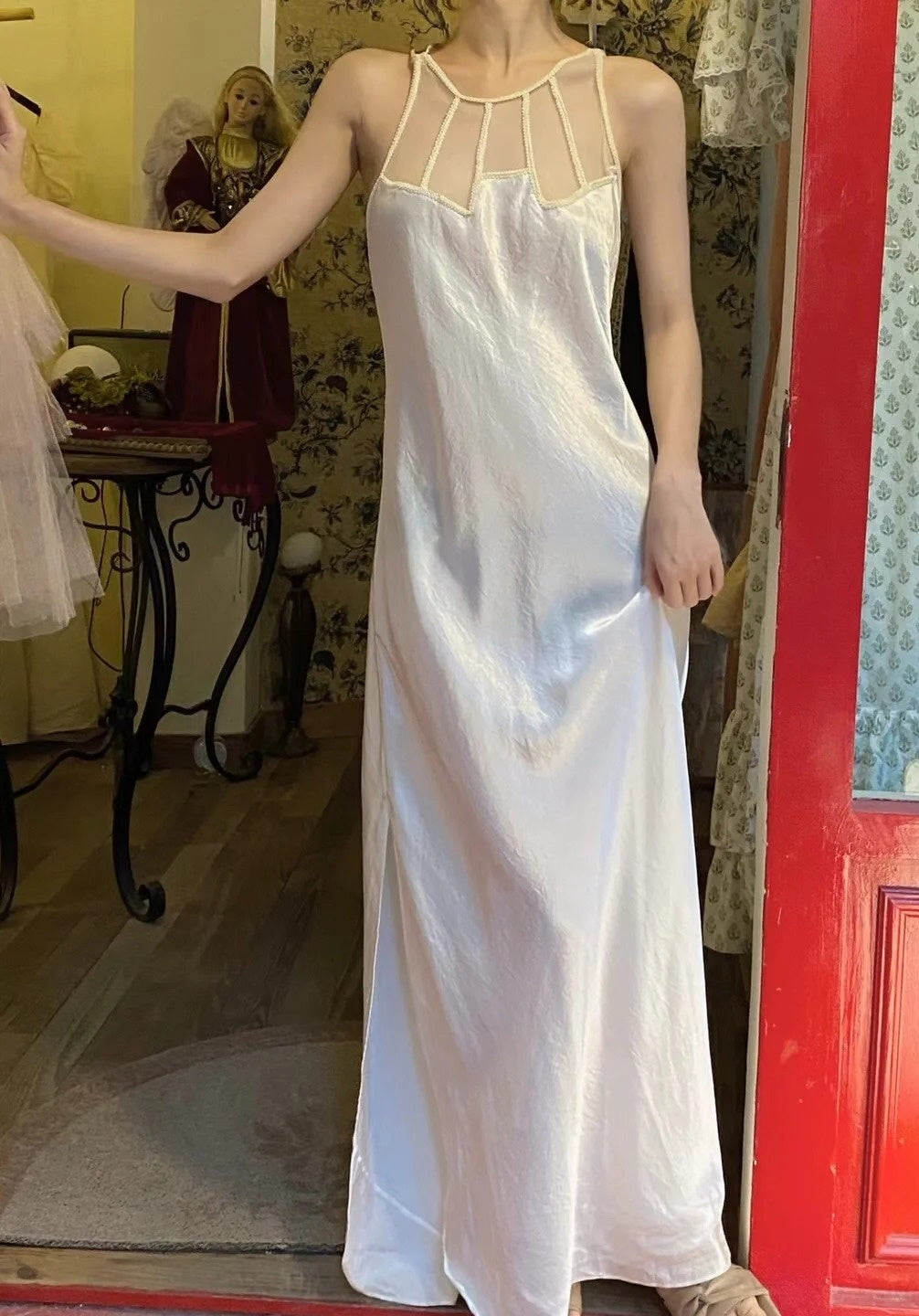 Sexy Prom Dress White Crew Neck Backless Gala Dress Birthday Party Dress Evening Dress  D4574