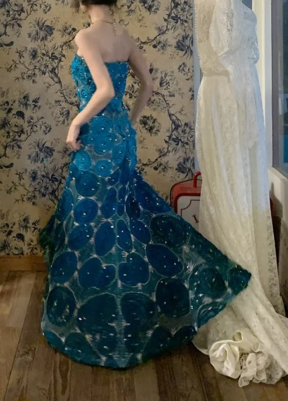 Glänzendes Ballkleid mit herzförmigem Pailletten-Meerjungfrauen-Abendkleid, Galakleid, Geburtstagspartykleid, D3415