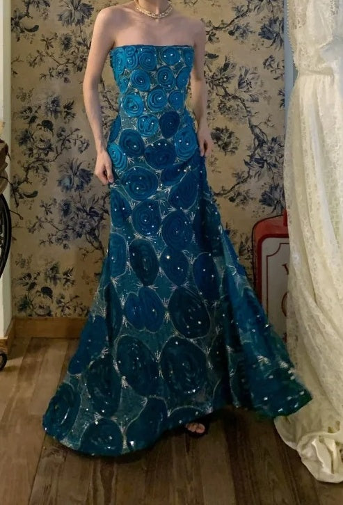 Glänzendes Ballkleid mit herzförmigem Pailletten-Meerjungfrauen-Abendkleid, Galakleid, Geburtstagspartykleid, D3415