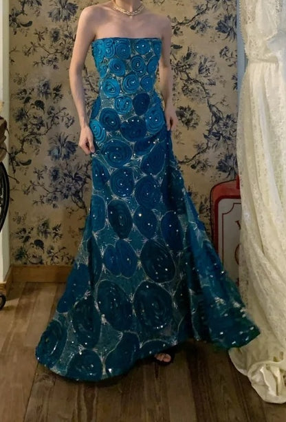 Glänzendes Ballkleid mit herzförmigem Pailletten-Meerjungfrauen-Abendkleid, Galakleid, Geburtstagspartykleid, D3415