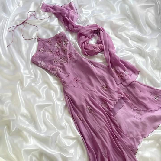 Elegant Halter Neck A-Line Chiffon Vintage Long Evening Party Dress, D776