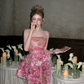 Vintage Pink Floral Strapless Mermaid Design Elegant Prom Dress Evening Dress D1715
