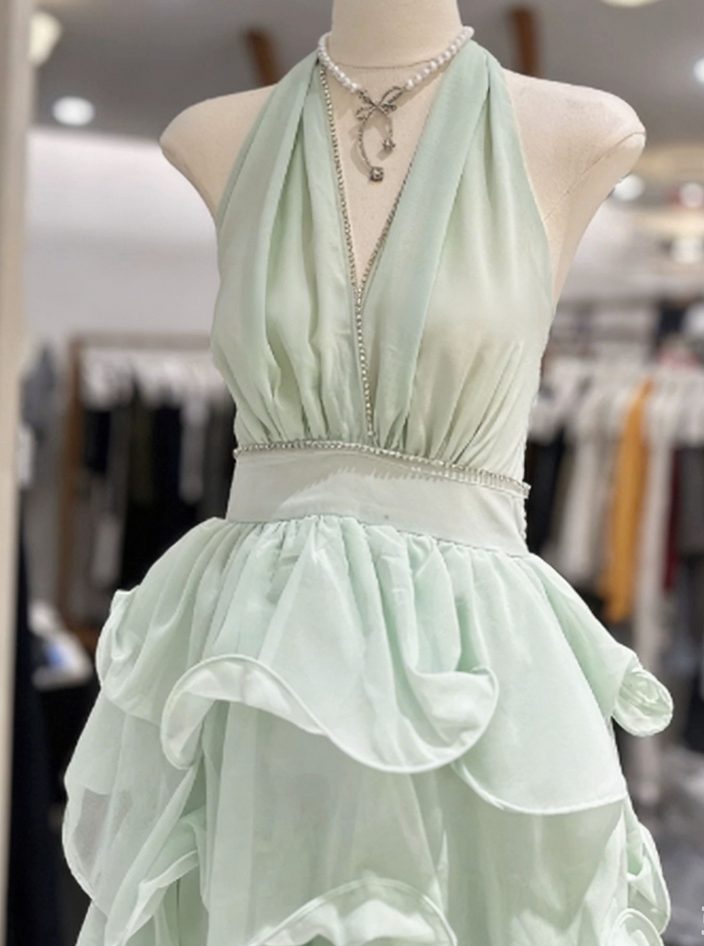 Stunning Homecoming Dress Halter Cascade Back to School Outfits Party Dress  D6575