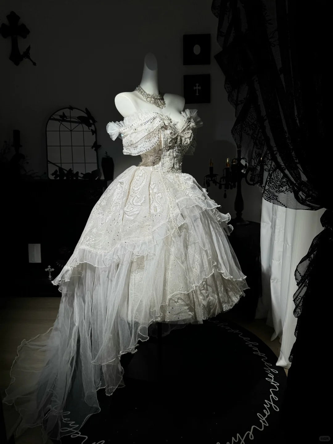 New Homecoming Dress Off the Shoulder Tulle Sequins Bead Applique Hi-Lo Pearl Rinestone Ball Gown Back to School Outfits Party Dress Birthday Dress Wedding Dress D7551