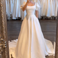 White A-Line Short Sleeves Satin Long Party Dress Wedding Dress MD7462