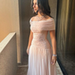Light Pink Off Shoulder A-Line Beading Long Formal Party Dress MD7373