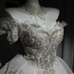 New Homecoming Dress Off the Shoulder Tulle Sequins Bead Applique Hi-Lo Pearl Rinestone Ball Gown Back to School Outfits Party Dress Birthday Dress Wedding Dress D7547