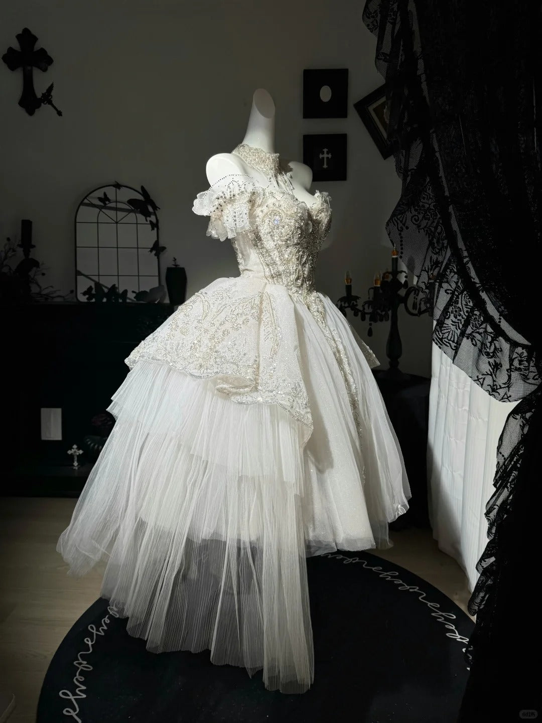 New Homecoming Dress Off the Shoulder Tulle Sequins Bead Applique Hi-Lo Pearl Rinestone Ball Gown Back to School Outfits Party Dress Birthday Dress Wedding Dress D7547