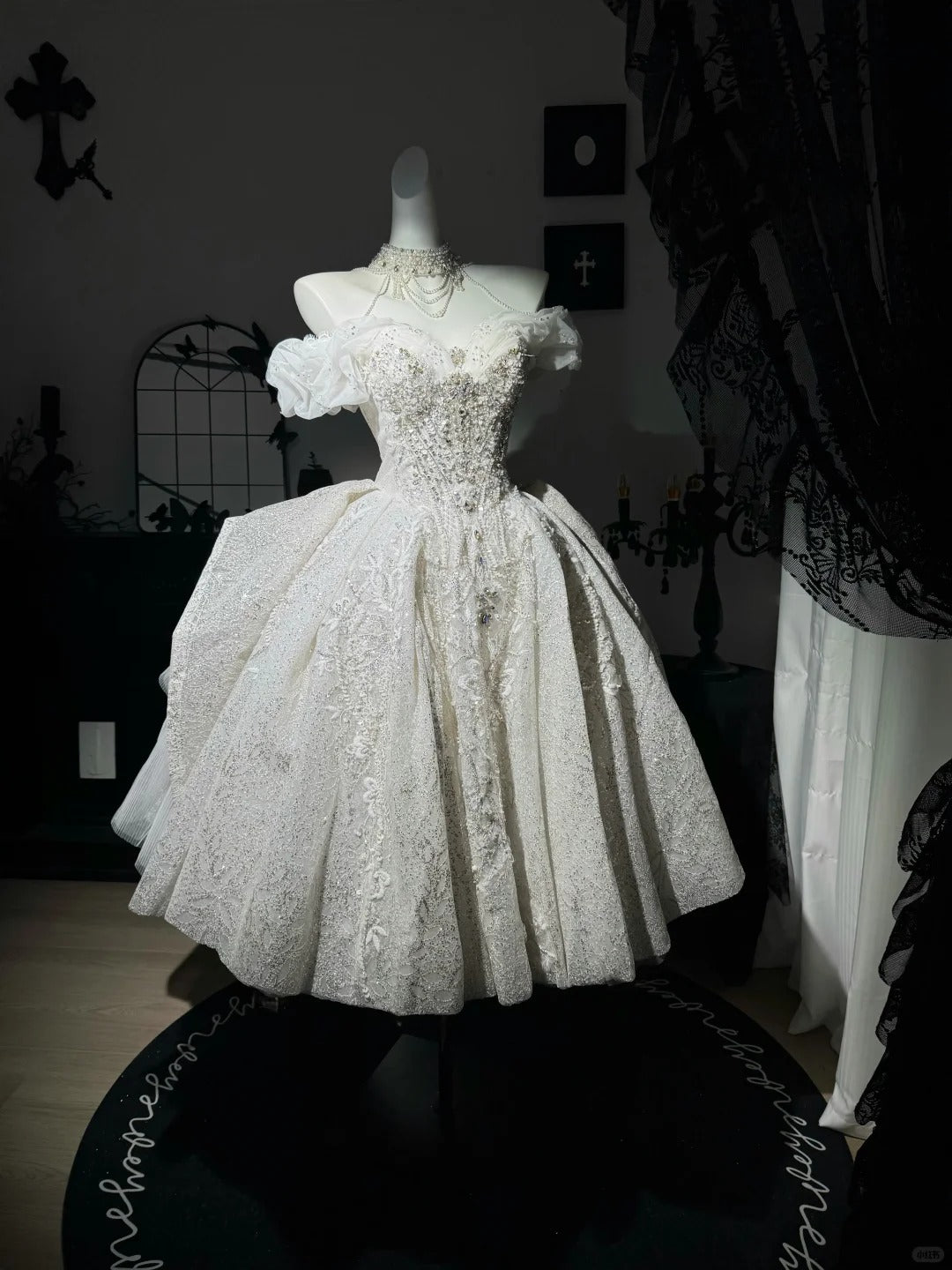 New Homecoming Dress Off the Shoulder Tulle Sequins Bead Applique Hi-Lo Pearl Rinestone Ball Gown Back to School Outfits Party Dress Birthday Dress Wedding Dress D7552