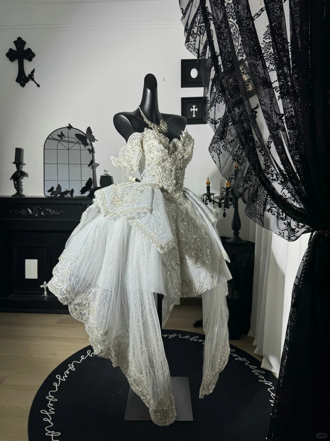 New Homecoming Dress Off the Shoulder Tull Bead Sequins Pearl Lace Hi-Lo Cascade Back to School Outfits Party Dress Birthday Dress Wedding Dress D7647
