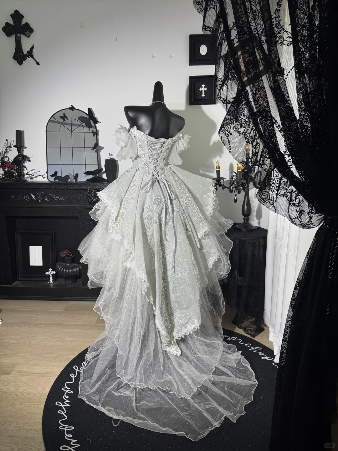New Homecoming Dress V Neck Tull Bead Sequins Pearl Lace Hi-Lo Cascade Back to School Outfits Party Dress Birthday Dress Wedding Dress D7644