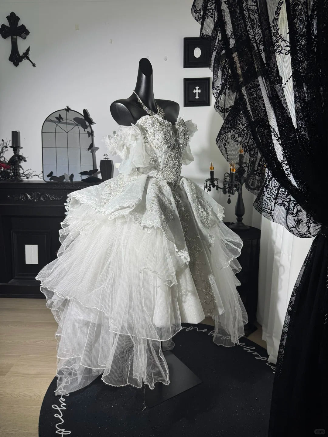 New Homecoming Dress V Neck Tull Bead Sequins Pearl Lace Hi-Lo Cascade Back to School Outfits Party Dress Birthday Dress Wedding Dress D7644