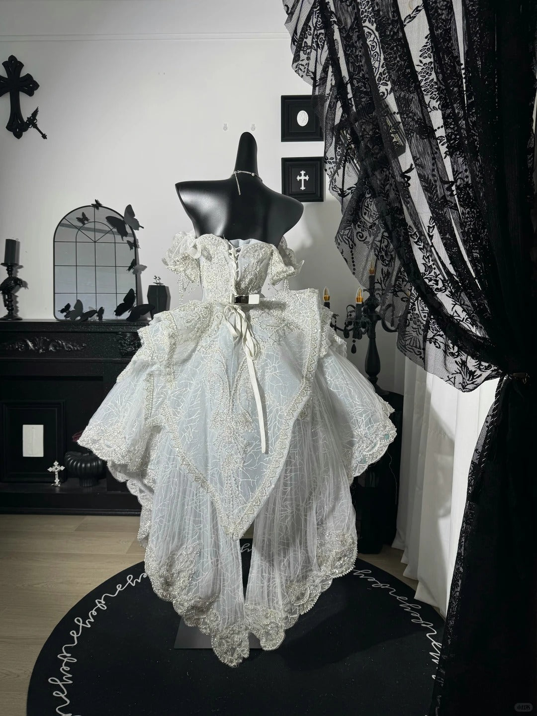 New Homecoming Dress Off the Shoulder Tull Bead Sequins Pearl Lace Hi-Lo Cascade Back to School Outfits Party Dress Birthday Dress Wedding Dress D7647
