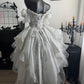 New Homecoming Dress V Neck Tull Bead Sequins Pearl Lace Hi-Lo Cascade Back to School Outfits Party Dress Birthday Dress Wedding Dress D7644