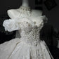 New Homecoming Dress Off the Shoulder Tulle Sequins Bead Applique Hi-Lo Pearl Rinestone Ball Gown Back to School Outfits Party Dress Birthday Dress Wedding Dress D7552