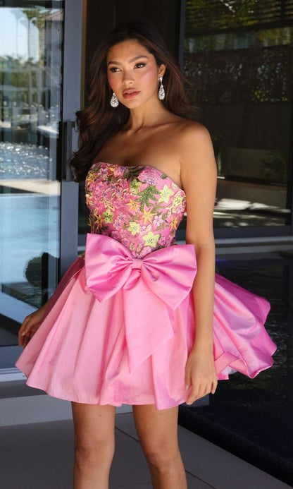 Beauty Homecoming Dress Strapless Pleated Bowknot Back to School Outfits Party Dress D7108