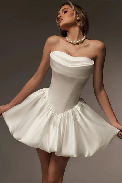 Beautiful Homecoming Dress Strapless Pleated Back to School Outfits Party Dress D7172