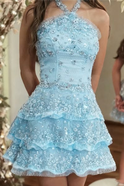 Stunning Homecoming Dress Strapless Sequins Cascade Back to School Outfits Party Dress D6819