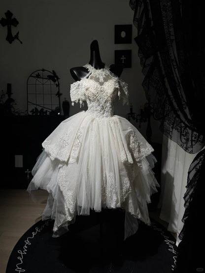 New Homecoming Dress Halter Cascade Lace Tulle Bead Sequins Back to School Outfits Party Dress Birthday Dress D7576