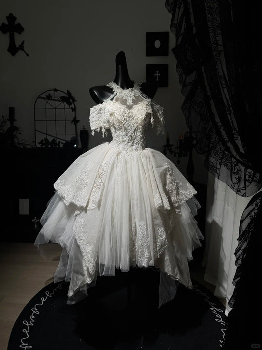 New Homecoming Dress Halter Cascade Lace Tulle Bead Sequins Back to School Outfits Party Dress Birthday Dress D7576