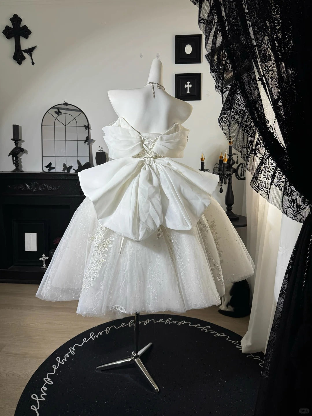 New Homecoming Dress Off the Shoulder Lace Bowknot Tulle Hi-Lo Cascade Rinestone Applique Bead Back to School Outfits Party Dress Birthday Dress Wedding Dress D7673