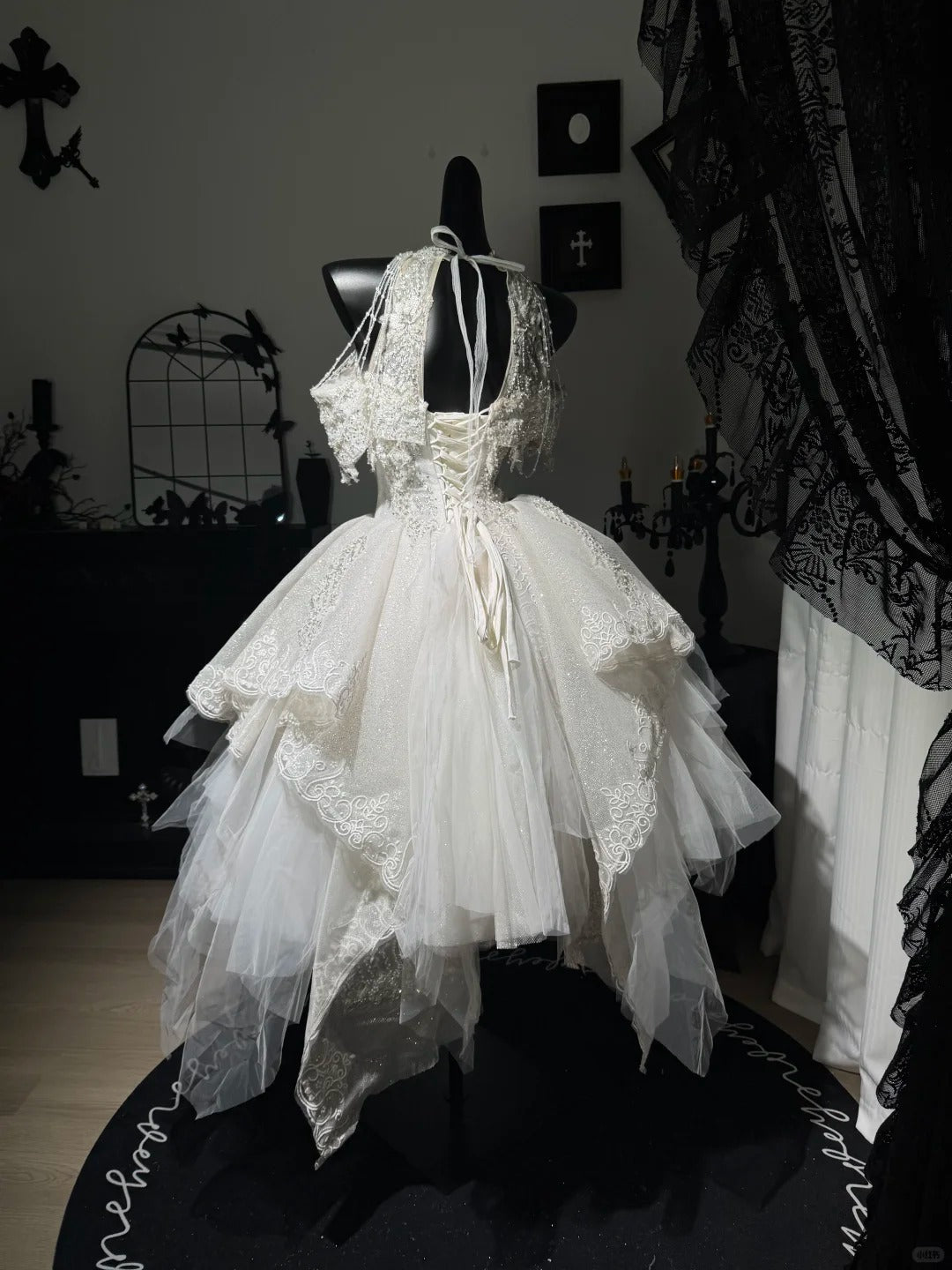 New Homecoming Dress Halter Cascade Lace Tulle Bead Sequins Back to School Outfits Party Dress Birthday Dress D7576