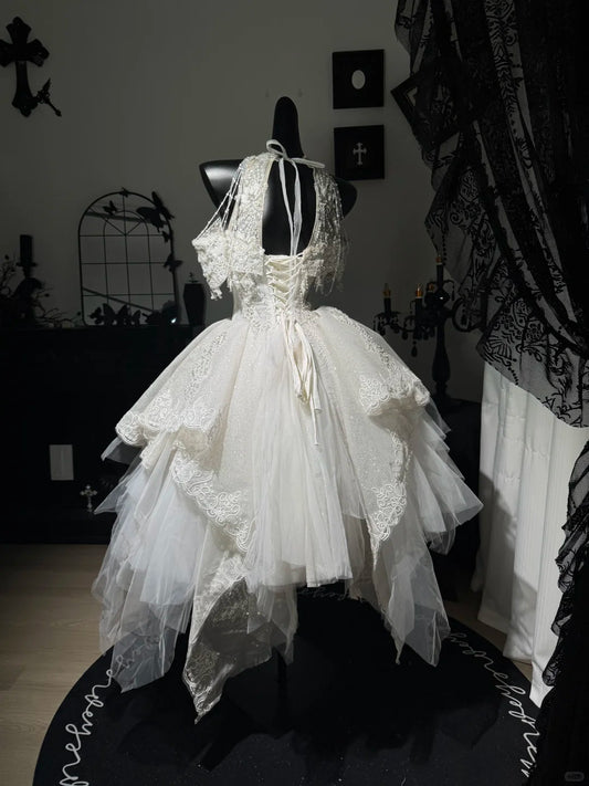 New Homecoming Dress Halter Cascade Lace Tulle Bead Sequins Back to School Outfits Party Dress Birthday Dress D7576