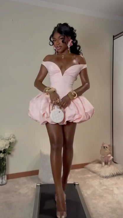 Beautiful Homecoming Dress Off the Shoulder Pleated Back to School Outfits Party Dress D7175