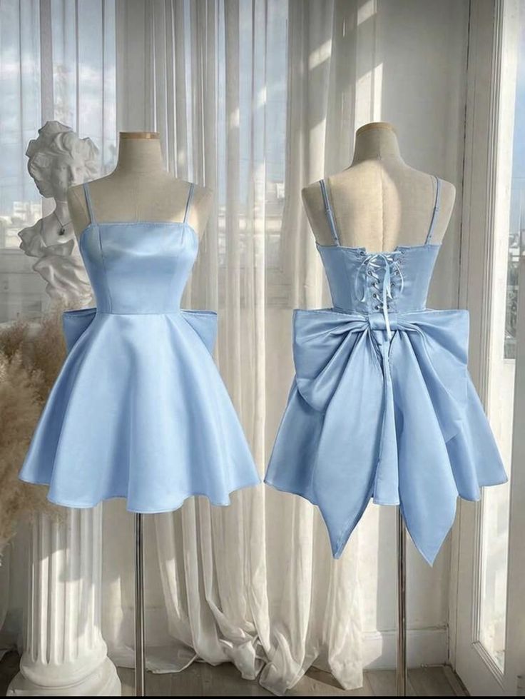Chic Homecoming Dress Spaghetti Strap Bowknot Pleated Back to School Outfits Party Dress D6739
