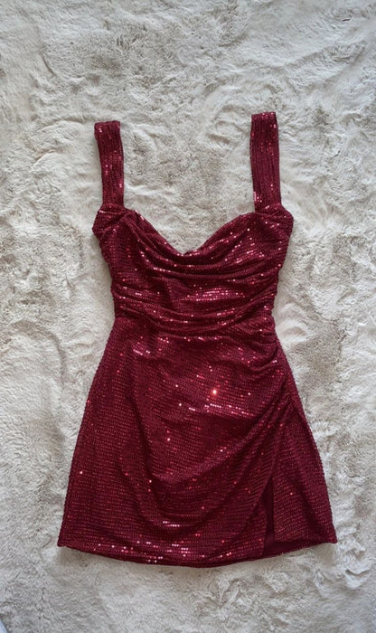 Chic Homecoming Dress Spaghetti Strap Sequins Back to School Outfits Party Dress D6738