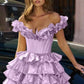 Charming Homecoming Dress Off the Shoulder Cascade Pleated Back to School Outfits Party Dress D7308
