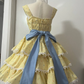 Cute Yellow Floral Lace Hem Design Tiered Party Dress Homecoming Dress D1708