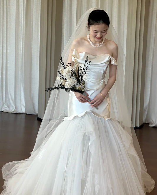 Robe de mariée beauté A-Line, décolleté en cœur, plissée, D3302