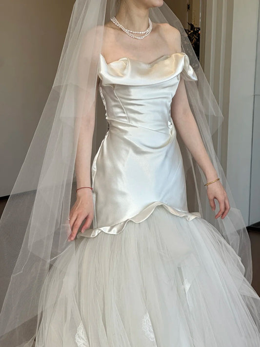 Robe de mariée beauté A-Line, décolleté en cœur, plissée, D3302