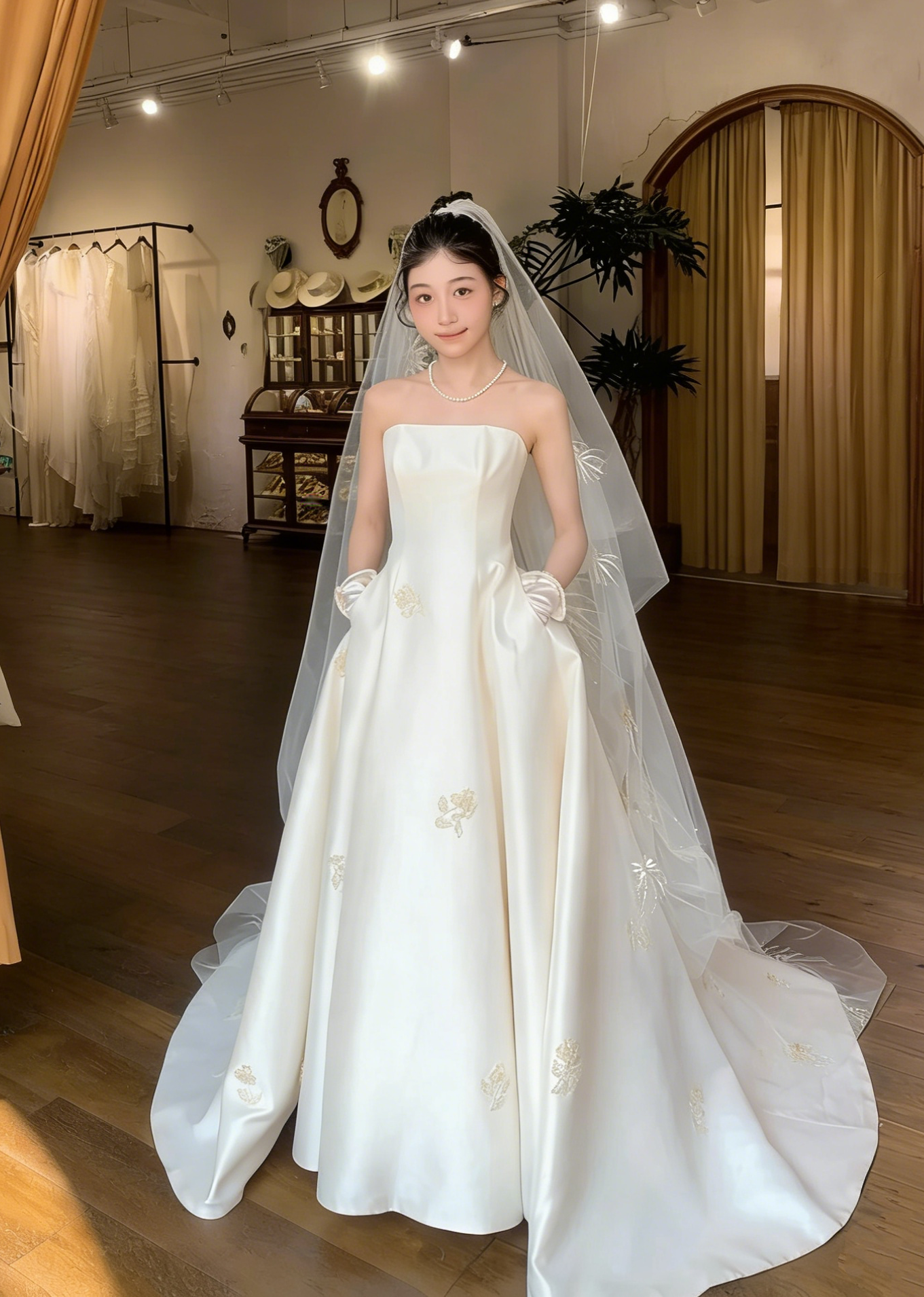 Charming Wedding Dress Satin Strapless Wedding Dress   D4619