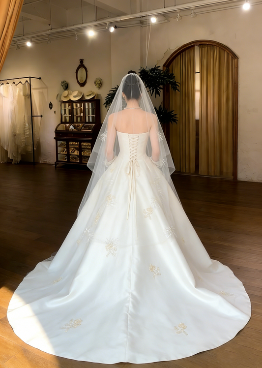 Charming Wedding Dress Satin Strapless Wedding Dress   D4619