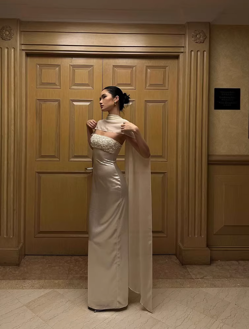 Minimalist Prom Dress Strapless Gala Dress Long Evening Dress Formal Dress   D4626