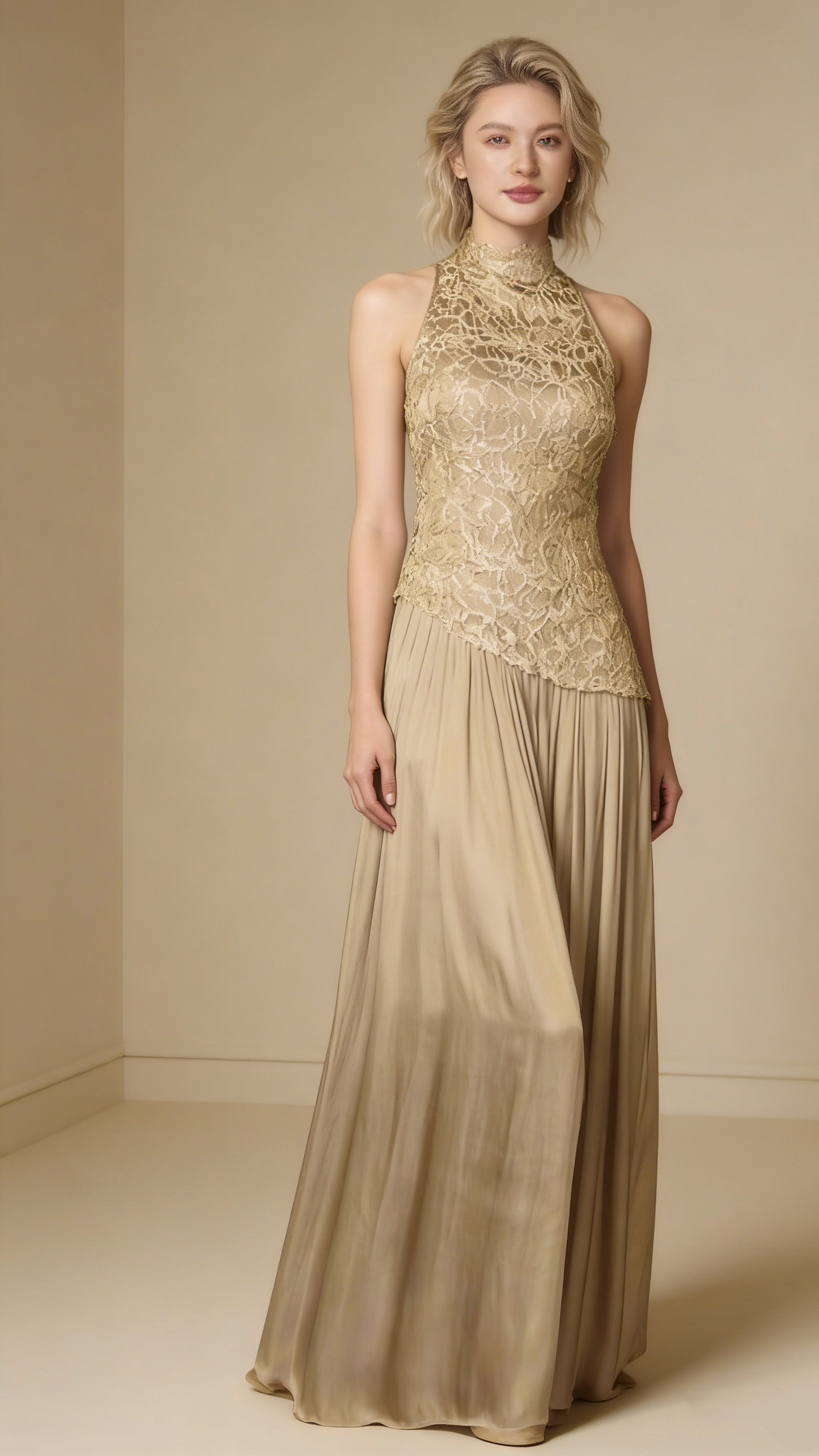 Charming Prom Dress A Line High-collar Pleated Cocktail Dress Evening Dress Wedding Guest Dress      D4645