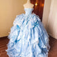 Stunning Prom Dress Light Blue Strapless Tiered Ruffle Evening Dress Quinceanera Dress Ball Gown      D4648