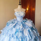 Stunning Prom Dress Light Blue Strapless Tiered Ruffle Evening Dress Quinceanera Dress Ball Gown      D4648