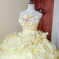 Charming Prom Dress Light Yellow Strapless Floral Ruffle Sweet 16 Dress Quinceanera Dress Ball Gown      D4650