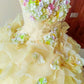 Charming Prom Dress Light Yellow Strapless Floral Ruffle Sweet 16 Dress Quinceanera Dress Ball Gown      D4650